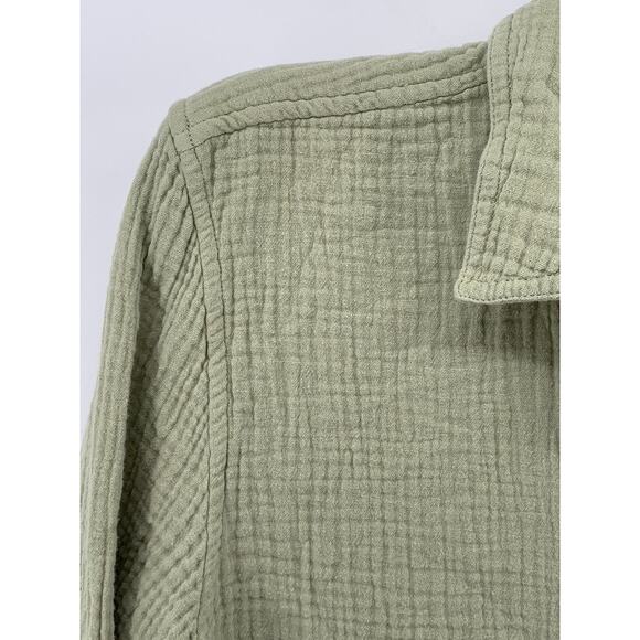 J.CREW Women's Sage Green Double Gauze Textured Button-Up Long Sleeve Top SZ S - Picture 4 of 12